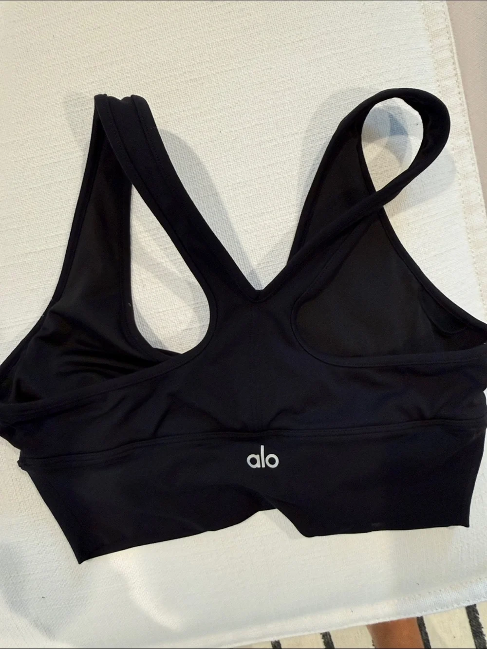 ALO Yoga Black Crossback Sports Bra with Subtle Logo